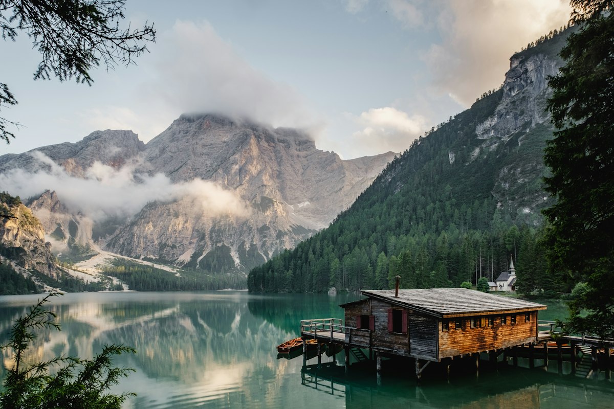Sunlight falling across a quiet mountain valley